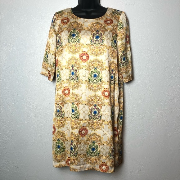 Traffic People Dresses & Skirts - TRAFFIC PEOPLE gold bejeweled jewel print Dress M